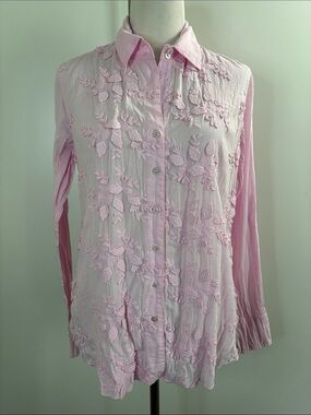 Cino Light Pink Embroidered Cotton Button-Down Shirt L